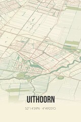 Retro Dutch city map of Uithoorn located in Noord-Holland. Vintage street map.