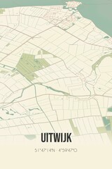 Fototapeta na wymiar Retro Dutch city map of Uitwijk located in Noord-Brabant. Vintage street map.