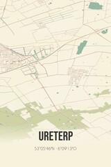 Retro Dutch city map of Ureterp located in Fryslan. Vintage street map.