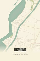 Retro Dutch city map of Urmond located in Limburg. Vintage street map.
