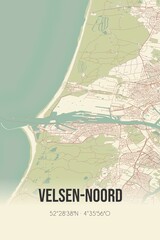 Retro Dutch city map of Velsen-Noord located in Noord-Holland. Vintage street map.