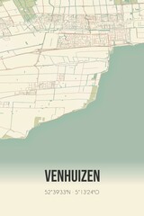 Retro Dutch city map of Venhuizen located in Noord-Holland. Vintage street map.