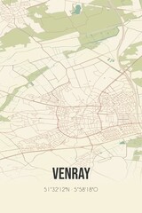 Retro Dutch city map of Venray located in Limburg. Vintage street map.