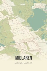 Retro Dutch city map of Midlaren located in Drenthe. Vintage street map.