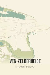 Retro Dutch city map of Ven-Zelderheide located in Limburg. Vintage street map.