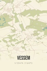 Retro Dutch city map of Vessem located in Noord-Brabant. Vintage street map.