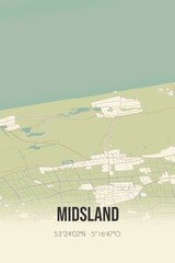 Retro Dutch city map of Midsland located in Fryslan. Vintage street map.