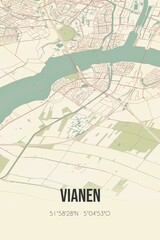 Retro Dutch city map of Vianen located in Utrecht. Vintage street map.