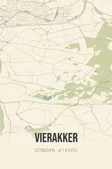 Retro Dutch city map of Vierakker located in Gelderland. Vintage street map.