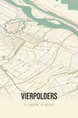Fototapeta na wymiar Retro Dutch city map of Vierpolders located in Zuid-Holland. Vintage street map.