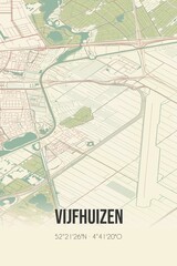 Retro Dutch city map of Vijfhuizen located in Noord-Holland. Vintage street map.