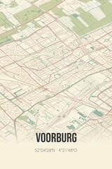 Obraz premium Retro Dutch city map of Voorburg located in Zuid-Holland. Vintage street map.