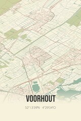 Fototapeta na wymiar Retro Dutch city map of Voorhout located in Zuid-Holland. Vintage street map.