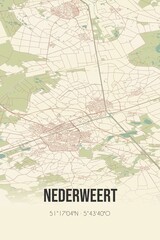 Retro Dutch city map of Nederweert located in Limburg. Vintage street map.