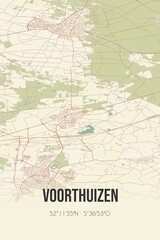 Retro Dutch city map of Voorthuizen located in Gelderland. Vintage street map.