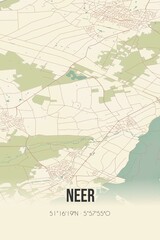 Fototapeta na wymiar Retro Dutch city map of Neer located in Limburg. Vintage street map.