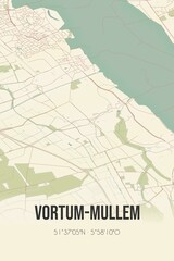 Retro Dutch city map of Vortum-Mullem located in Noord-Brabant. Vintage street map.