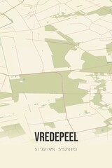 Retro Dutch city map of Vredepeel located in Limburg. Vintage street map.