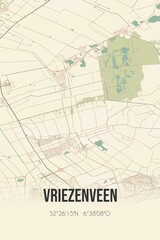 Retro Dutch city map of Vriezenveen located in Overijssel. Vintage street map.