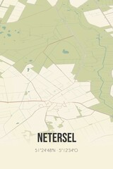 Retro Dutch city map of Netersel located in Noord-Brabant. Vintage street map.