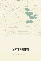 Retro Dutch city map of Netterden located in Gelderland. Vintage street map.