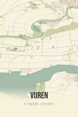 Retro Dutch city map of Vuren located in Gelderland. Vintage street map.
