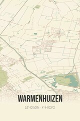 Retro Dutch city map of Warmenhuizen located in Noord-Holland. Vintage street map.