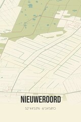 Retro Dutch city map of Nieuweroord located in Drenthe. Vintage street map.