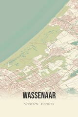 Retro Dutch city map of Wassenaar located in Zuid-Holland. Vintage street map.