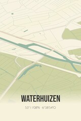 Retro Dutch city map of Waterhuizen located in Groningen. Vintage street map.