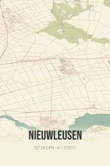 Retro Dutch city map of Nieuwleusen located in Overijssel. Vintage street map.