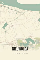 Retro Dutch city map of Nieuwolda located in Groningen. Vintage street map.