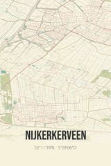 Retro Dutch city map of Nijkerkerveen located in Gelderland. Vintage street map.