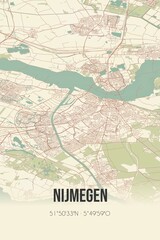 Retro Dutch city map of Nijmegen located in Gelderland. Vintage street map.