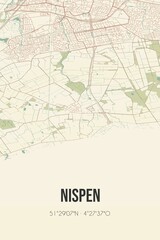 Retro Dutch city map of Nispen located in Noord-Brabant. Vintage street map.