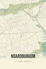Retro Dutch city map of Noardburgum located in Fryslan. Vintage street map.