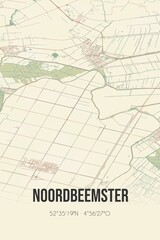 Retro Dutch city map of Noordbeemster located in Noord-Holland. Vintage street map.