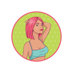 Beautiful sport woman portrait in blue bra with red hairs. isolated vector illustration