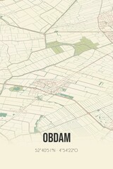 Retro Dutch city map of Obdam located in Noord-Holland. Vintage street map.