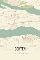 Obraz premium Retro Dutch city map of Ochten located in Gelderland. Vintage street map.