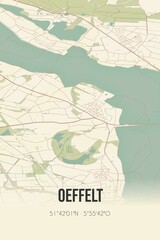 Retro Dutch city map of Oeffelt located in Noord-Brabant. Vintage street map.