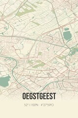 Retro Dutch city map of Oegstgeest located in Zuid-Holland. Vintage street map.