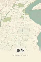 Retro Dutch city map of Oene located in Gelderland. Vintage street map.