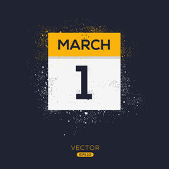 Creative calendar page with single day (1 March), Vector illustration.