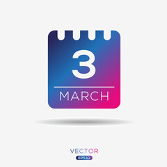 Creative calendar page with single day (3 March), Vector 