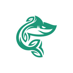 Obraz premium Green Shark Nature Vector Logo for branding company. sign template vector illustration for your brand.