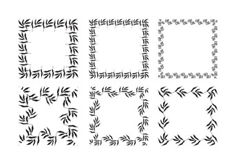 Illustration of collection of assorted square shaped black square frames made of plants on white isolated background