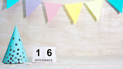 Birthday November  16 on the calendar. Happy birthday card with date copy space. Holiday...