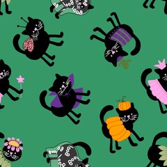 Halloween black cats seamless pattern for clothes print and wrapping and accessories and fabrics and kids and festive