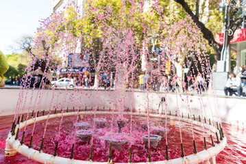 fountain with malbec water originating in the province of Mendoza Argentina